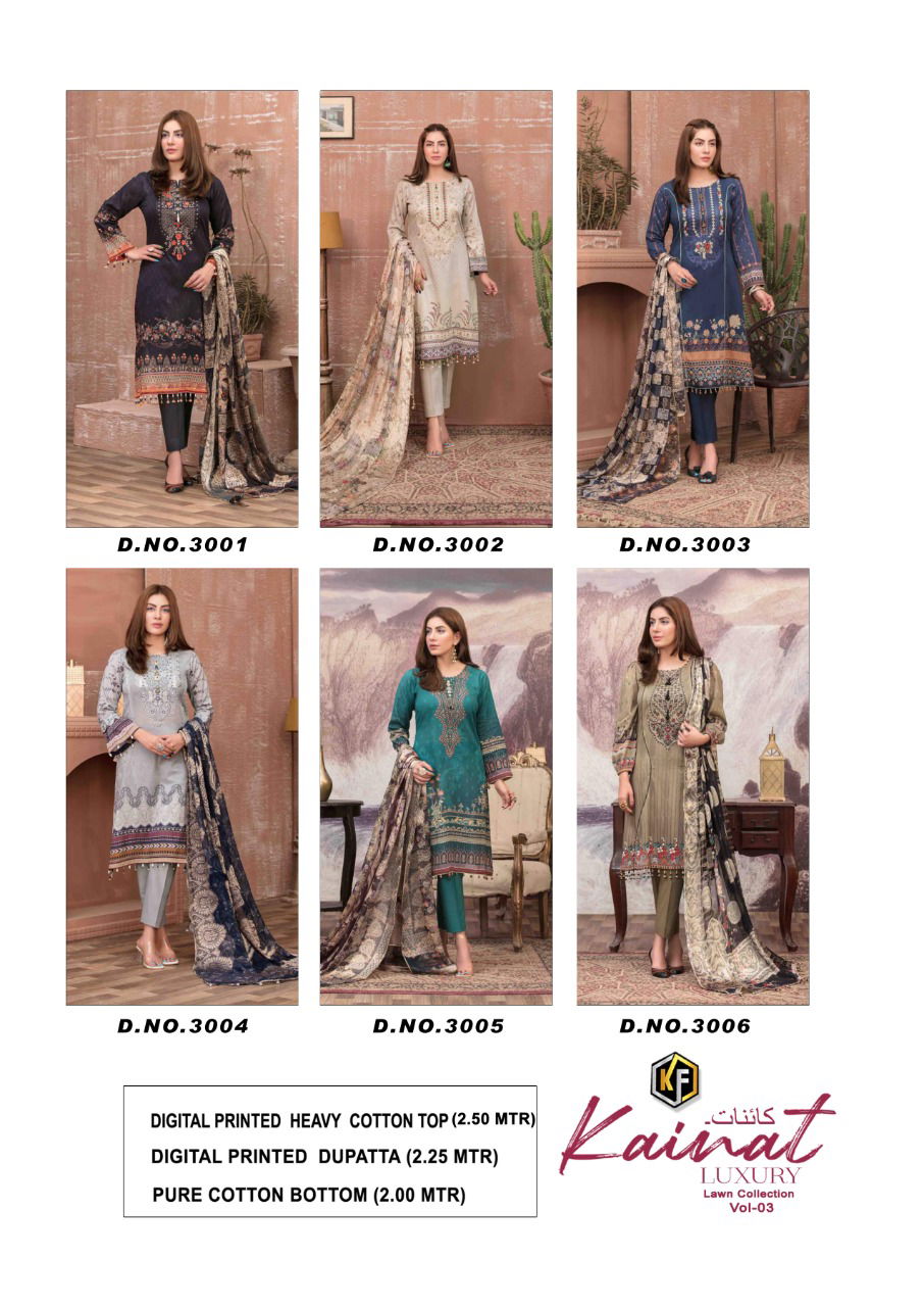 Keval Kainat 3 Luxury Lawn Casual Daily Wear Designer Karachi Dress Material Collection
